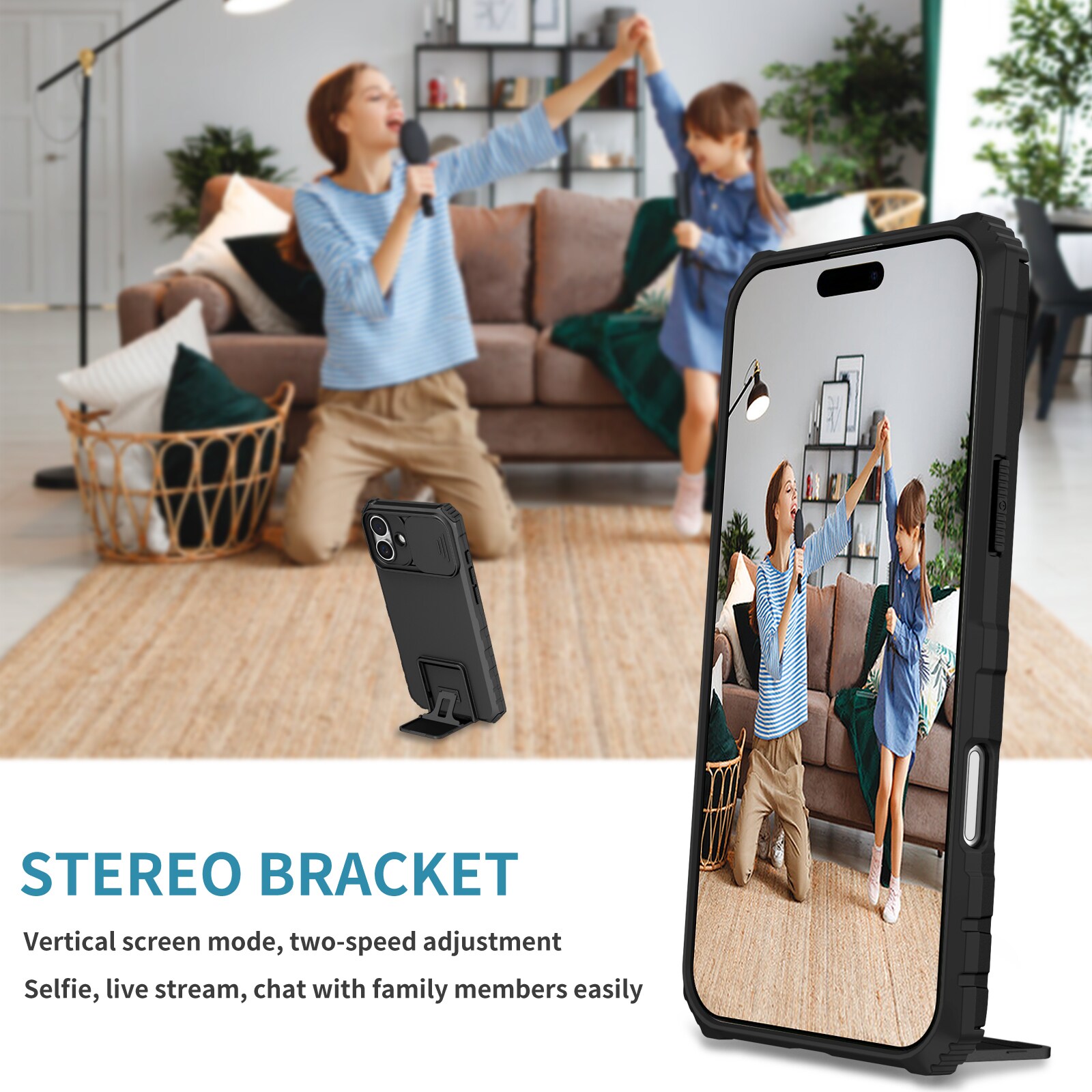 iPhone 17 Kickstand Hoesje met Camera Protector Zwart