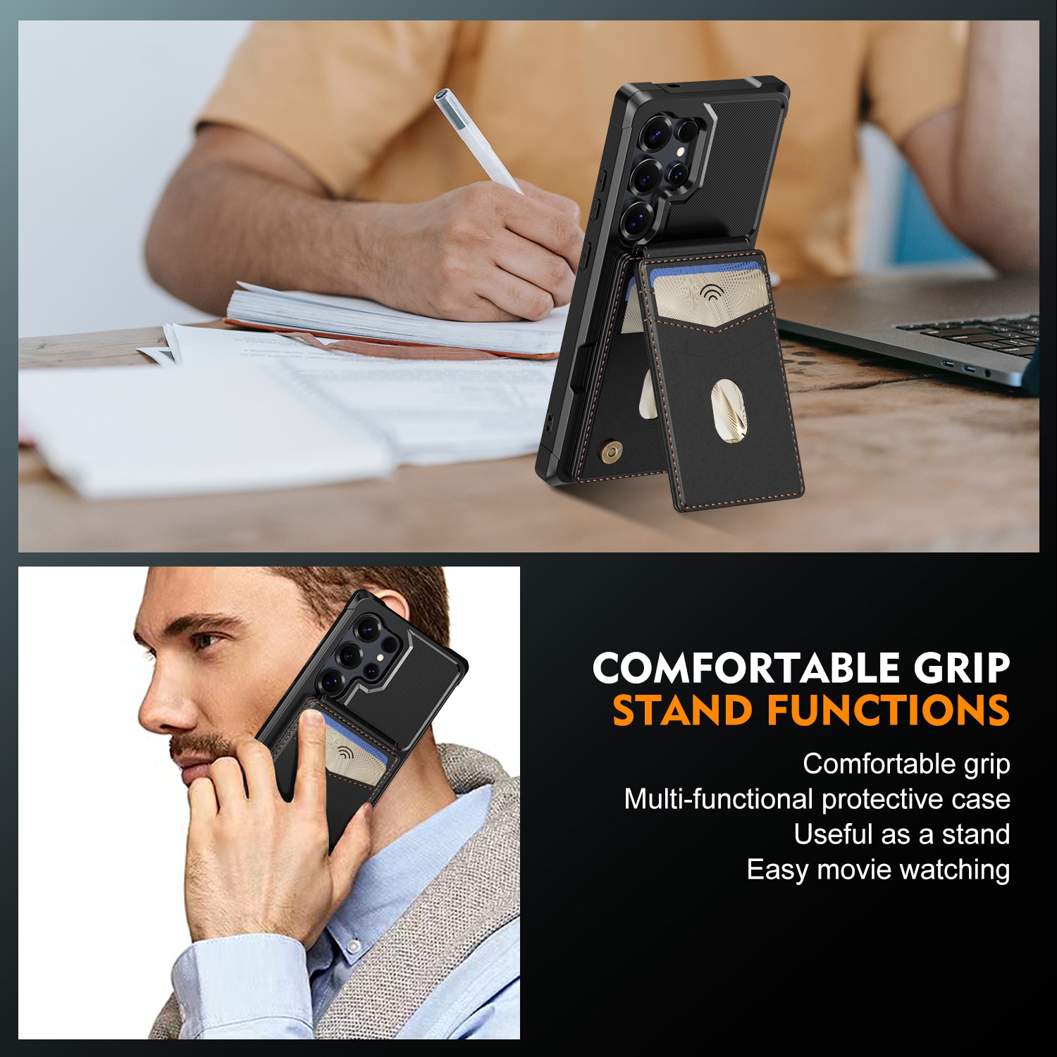 Samsung Galaxy S24 Ultra Magnetisch hoesje met kaarthouder Zwart