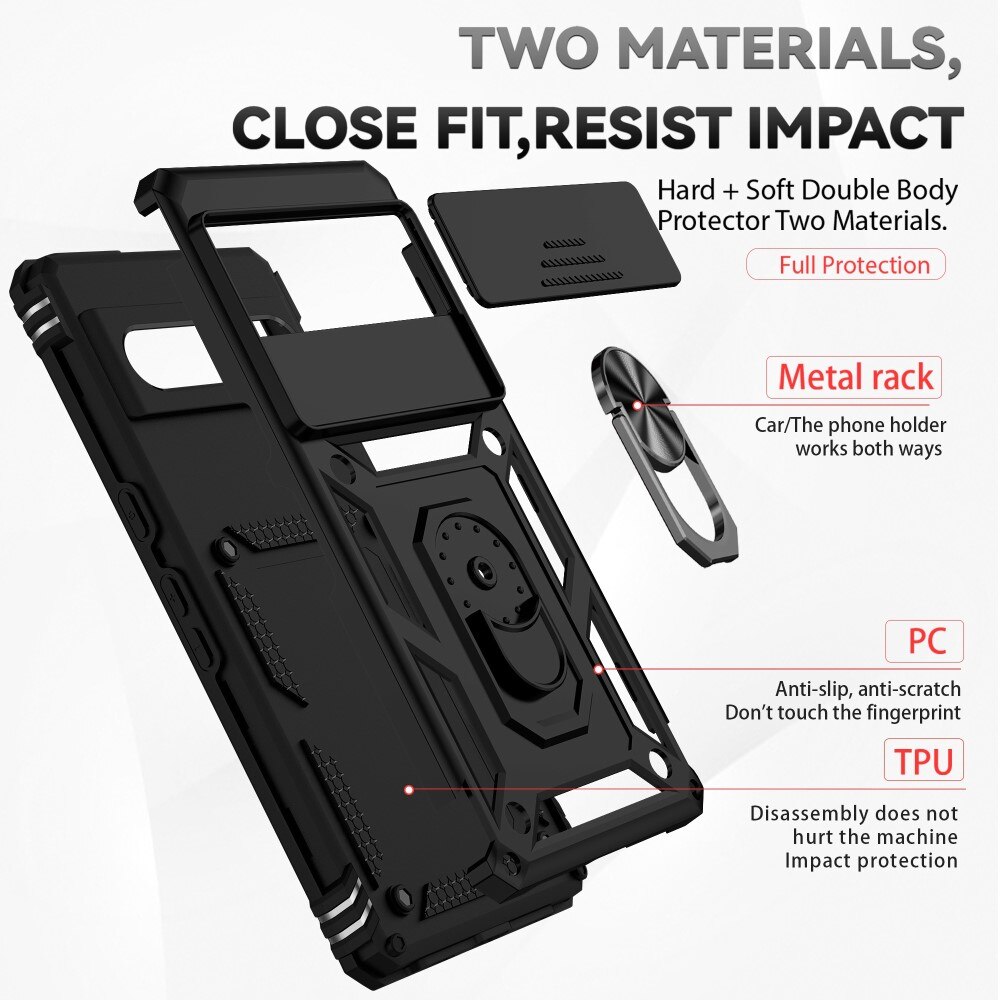 Google Pixel 7 Pro Hybridcase Ring + Camera Protector Zwart