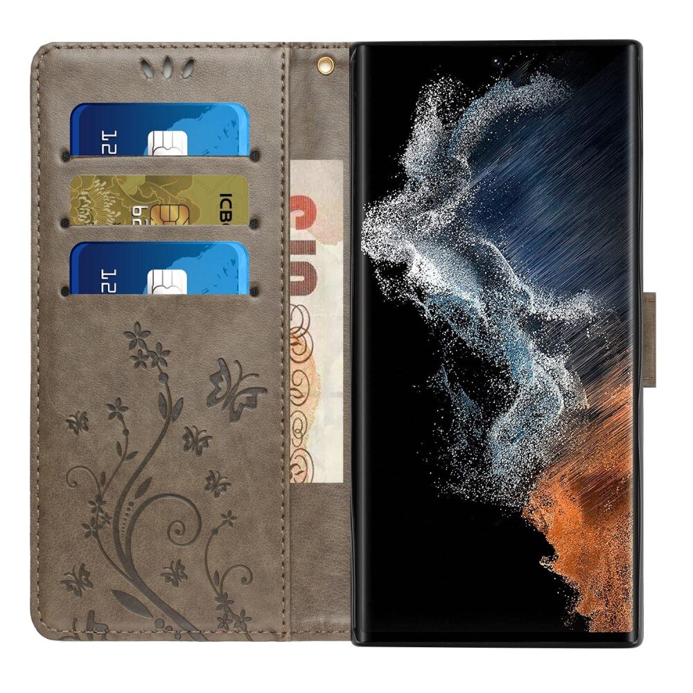 Samsung Galaxy S23 Ultra Leren vlinderhoesje Grijs