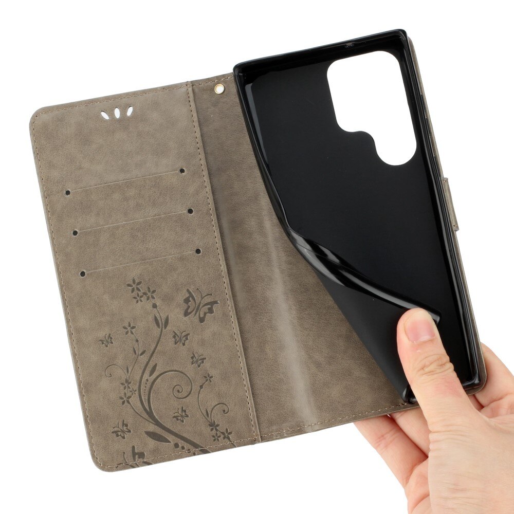 Samsung Galaxy S23 Ultra Leren vlinderhoesje Grijs