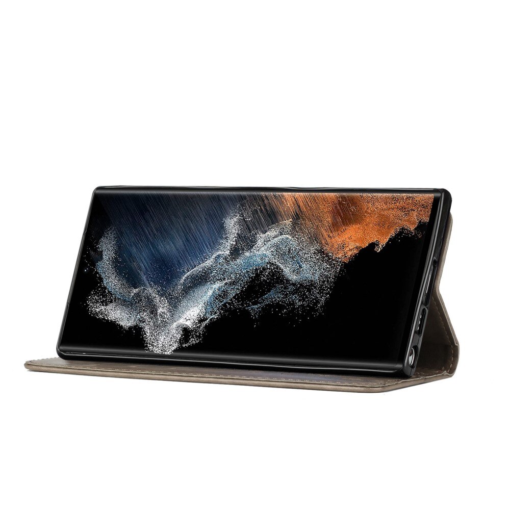 Samsung Galaxy S23 Ultra Leren vlinderhoesje Grijs