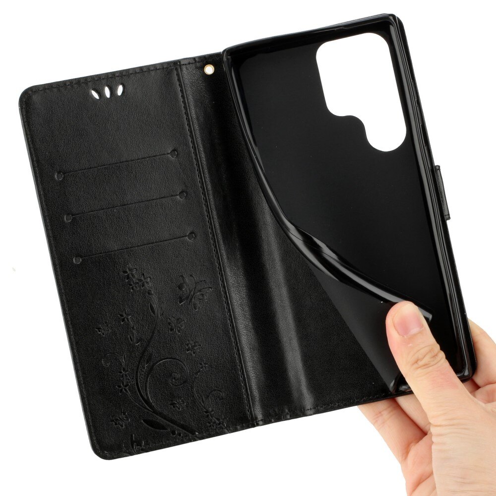 Samsung Galaxy S23 Ultra Leren vlinderhoesje Zwart