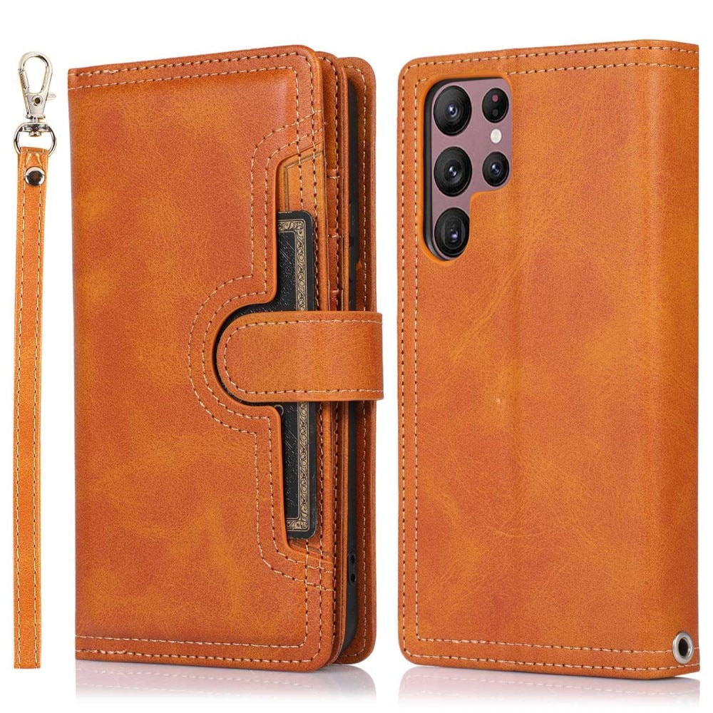 Samsung Galaxy S23 Ultra Leren Bookcover hoesje Multi-Slot bruin