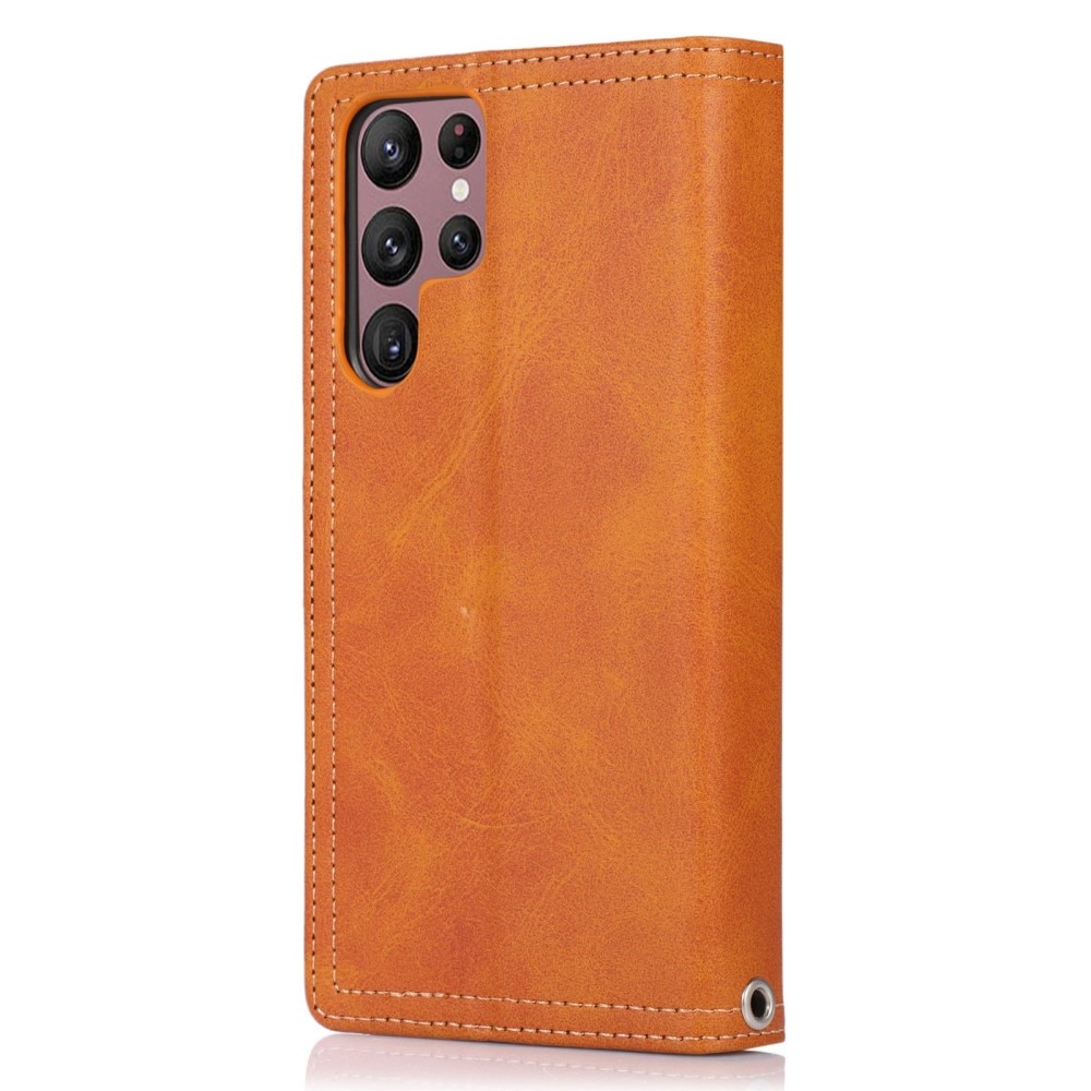 Samsung Galaxy S23 Ultra Leren Bookcover hoesje Multi-Slot bruin