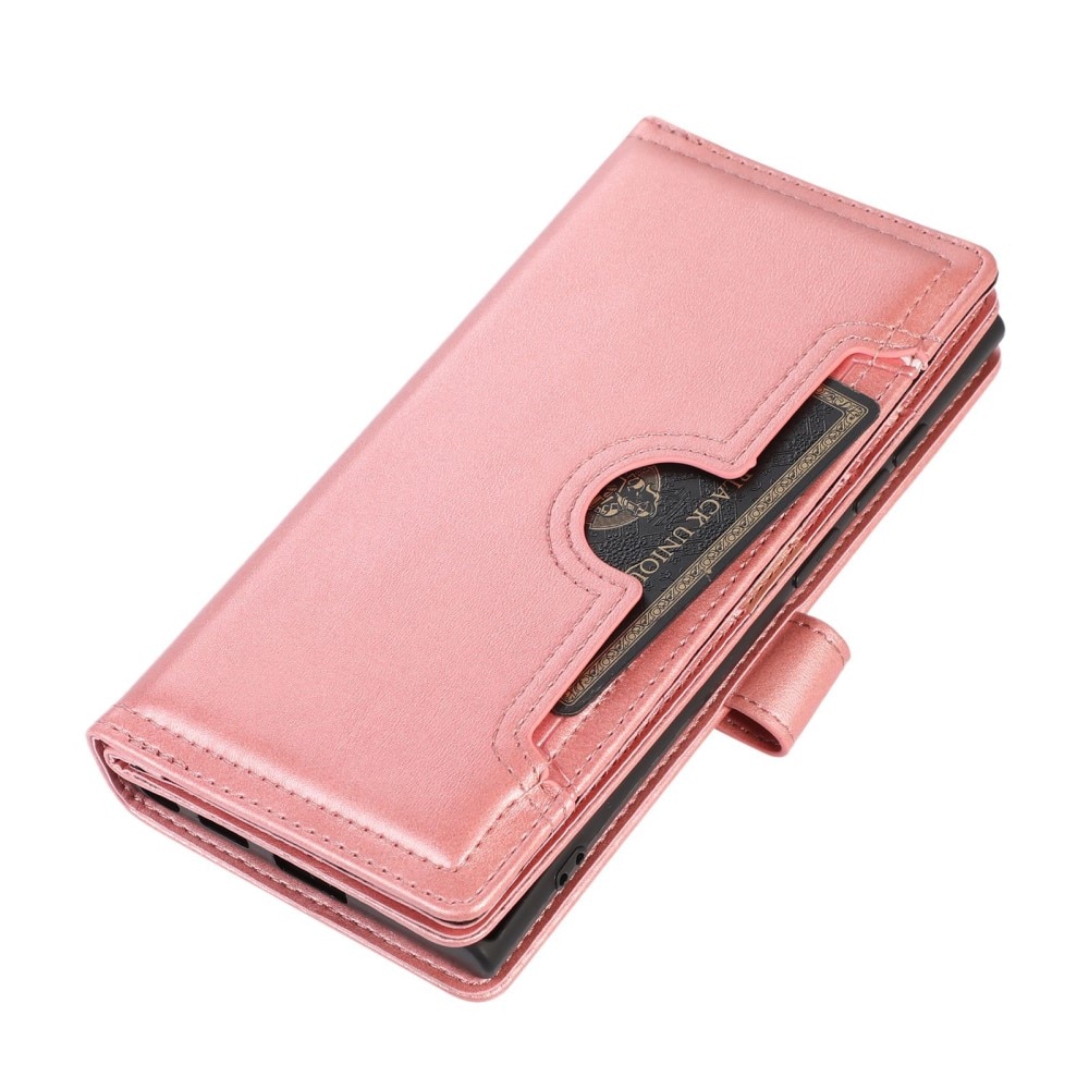 Samsung Galaxy S23 Ultra Leren Bookcover hoesje Multi-Slot roze goud