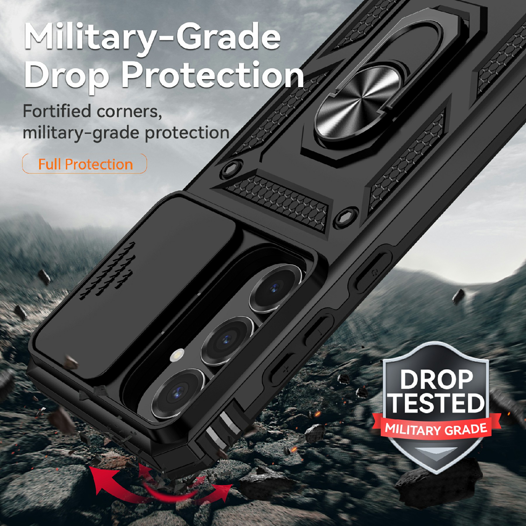 Samsung Galaxy S25 FE Hybridcase Ring + Camera Protector Zwart