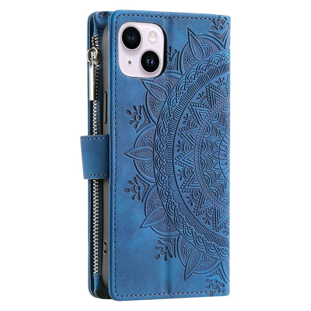 iPhone 14 Portemonnee tas Mandala blauw