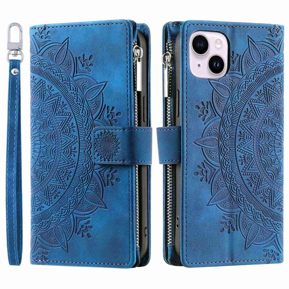 iPhone 14 Portemonnee tas Mandala blauw
