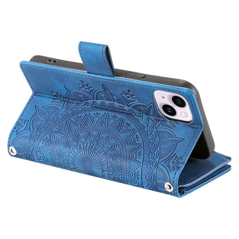 iPhone 14 Portemonnee tas Mandala blauw