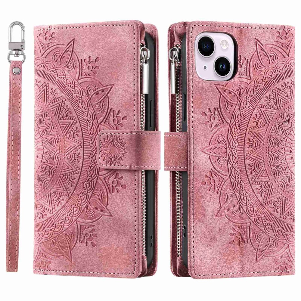 iPhone 14 Portemonnee tas Mandala roze