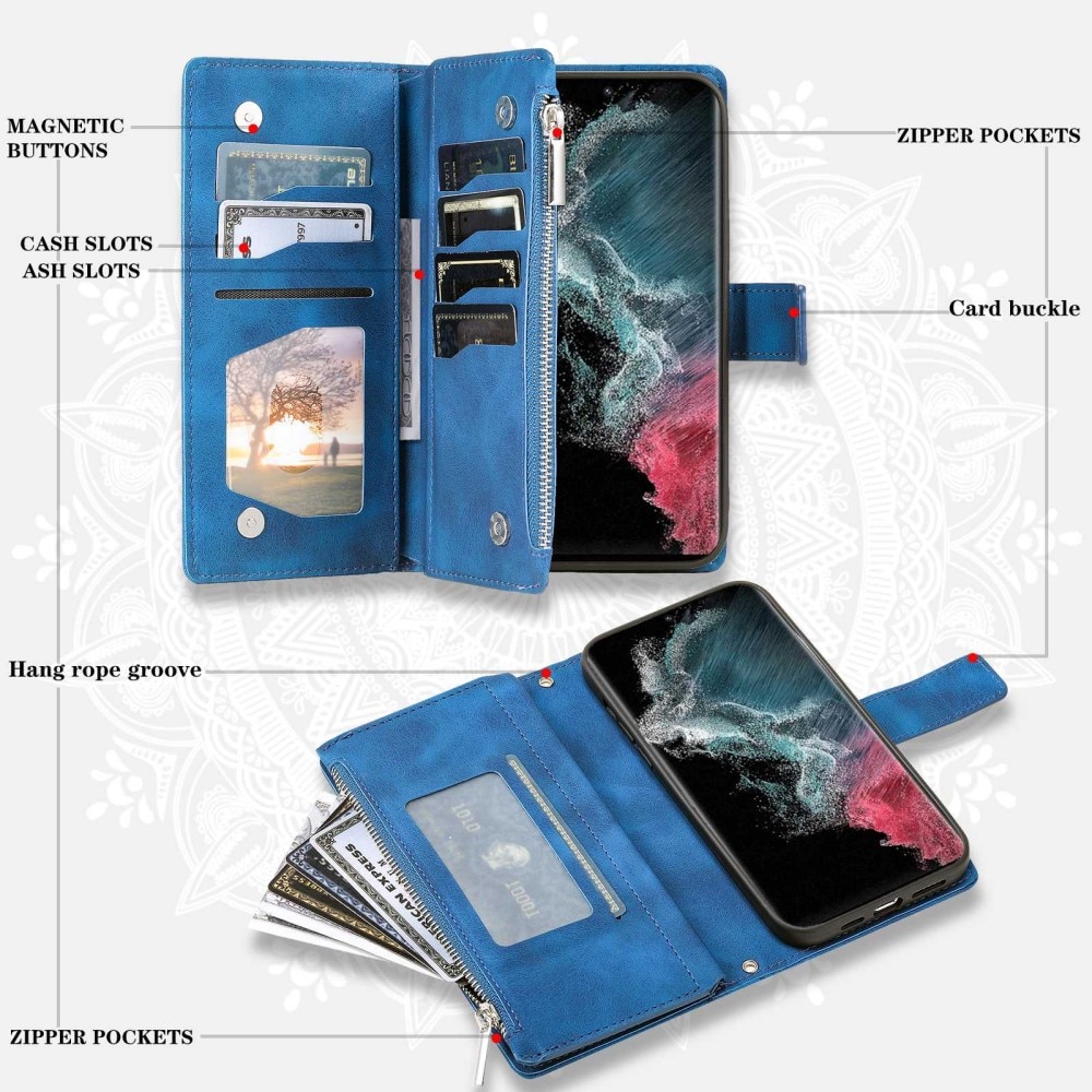 Samsung Galaxy S23 Ultra Portemonnee tas Mandala blauw