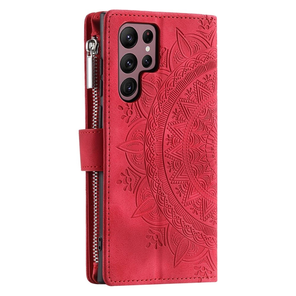 Samsung Galaxy S23 Ultra Portemonnee tas Mandala rood