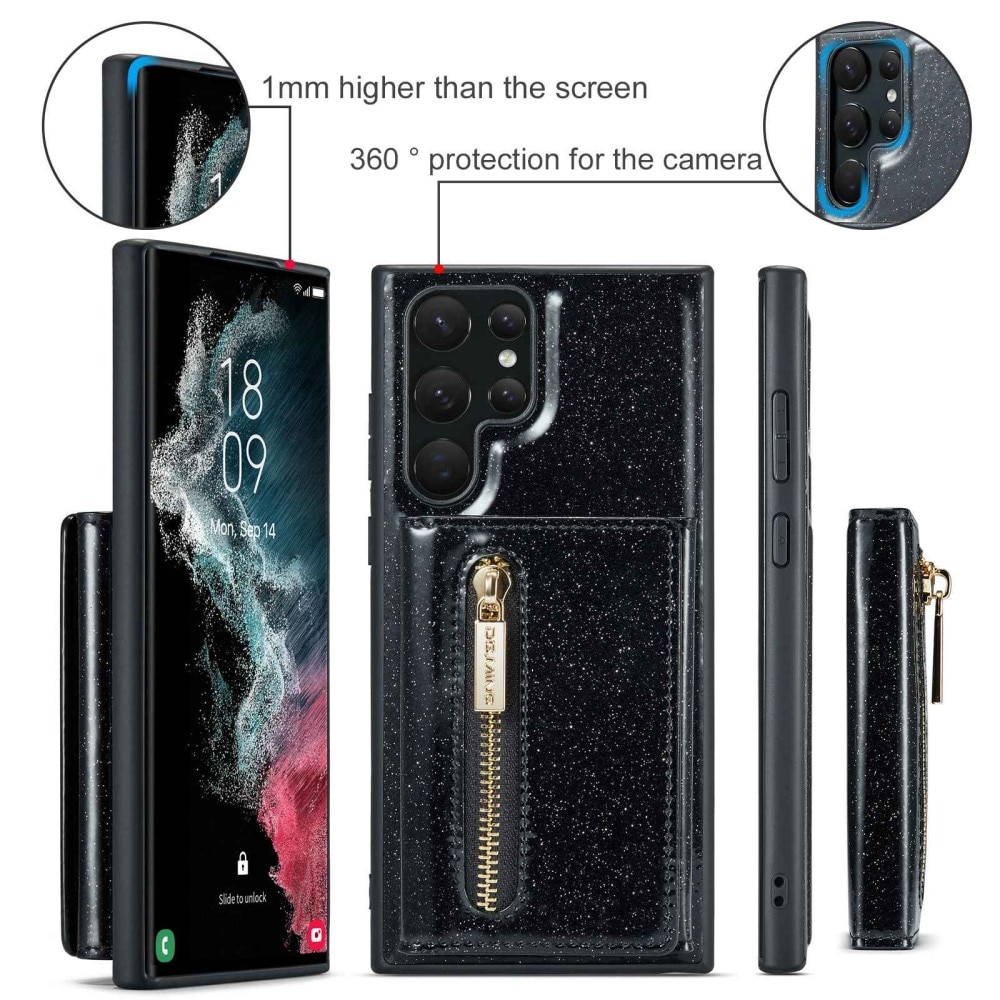 Magnetic Card Slots Case Samsung Galaxy S23 Ultra glitter zwart