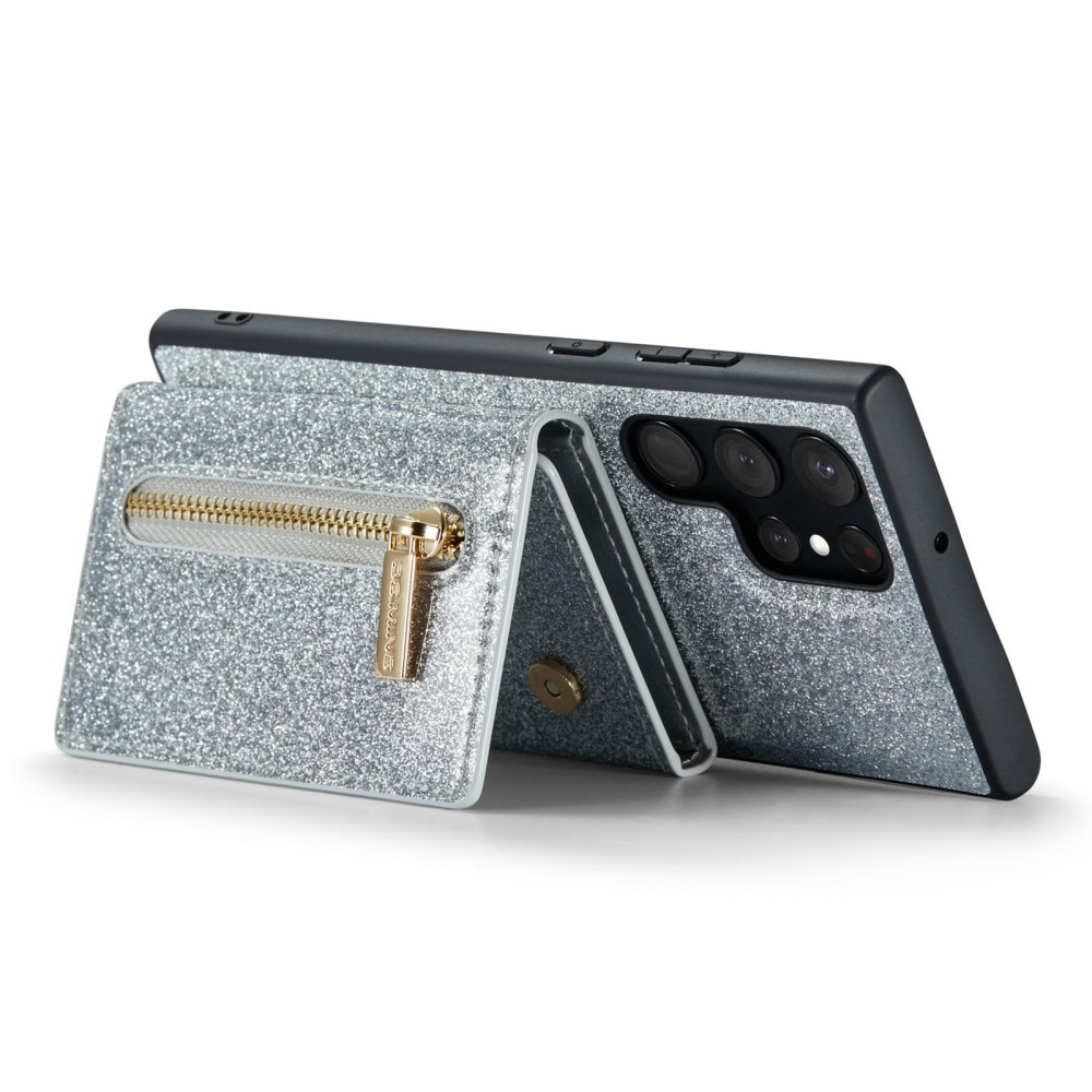 Magnetic Card Slots Case Samsung Galaxy S23 Ultra Glitter zilver