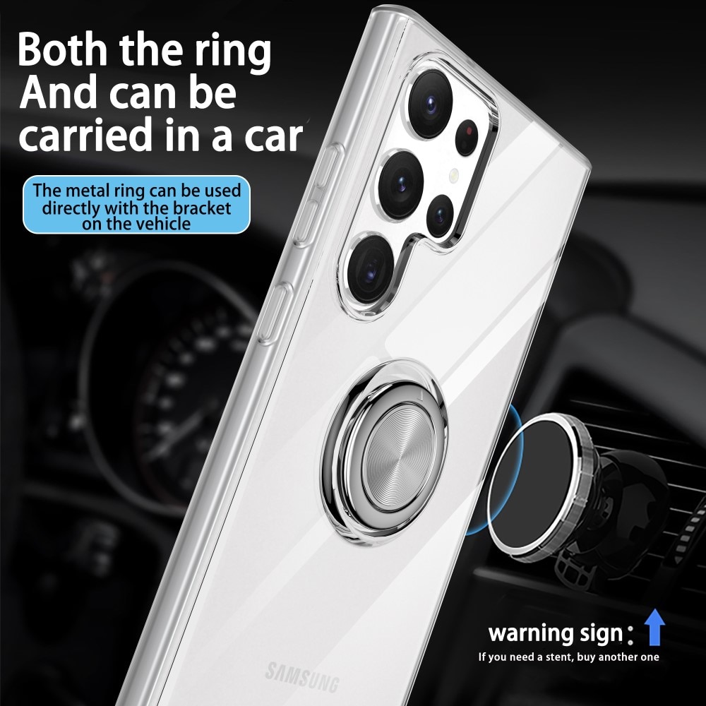 Samsung Galaxy S23 Ultra TPU hoesje Finger Ring Kickstand transparant