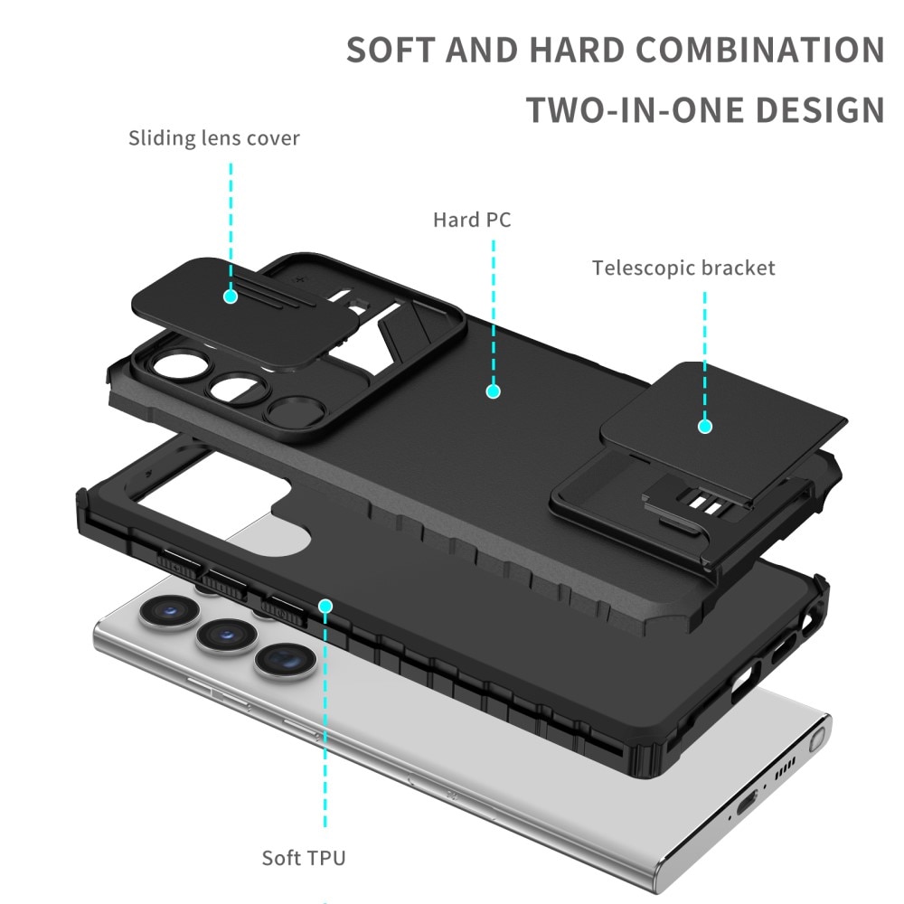 Samsung Galaxy S23 Ultra Kickstand Hoesje met Camera Protector zwart