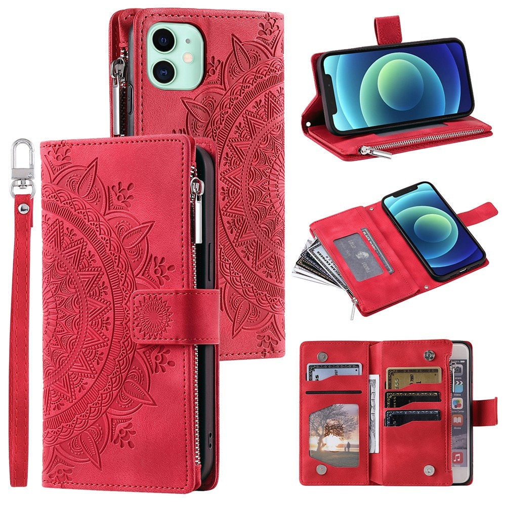 iPhone 12 Mini Portemonnee tas Mandala rood