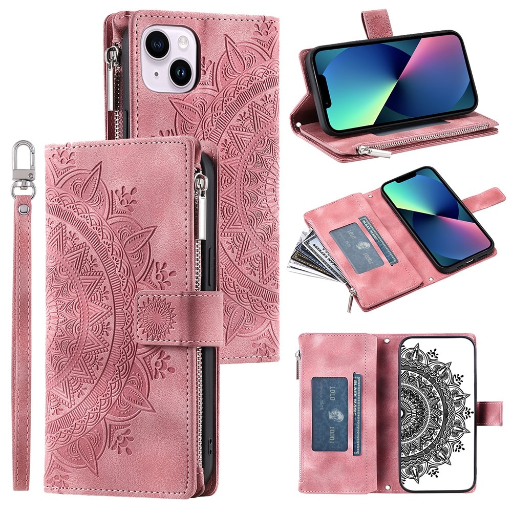 iPhone 13 Mini Portemonnee tas Mandala roze