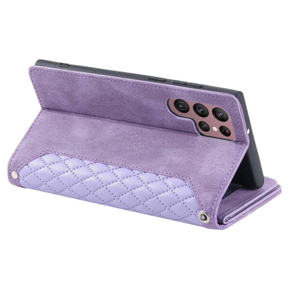 Samsung Galaxy S23 Ultra Portemonnee tas Quilted Paars