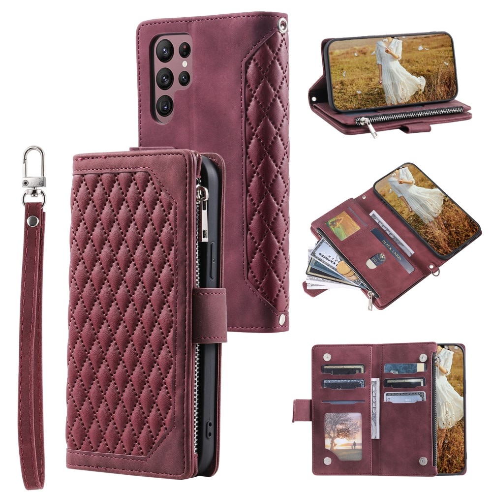 Samsung Galaxy S23 Ultra Portemonnee tas Quilted rood