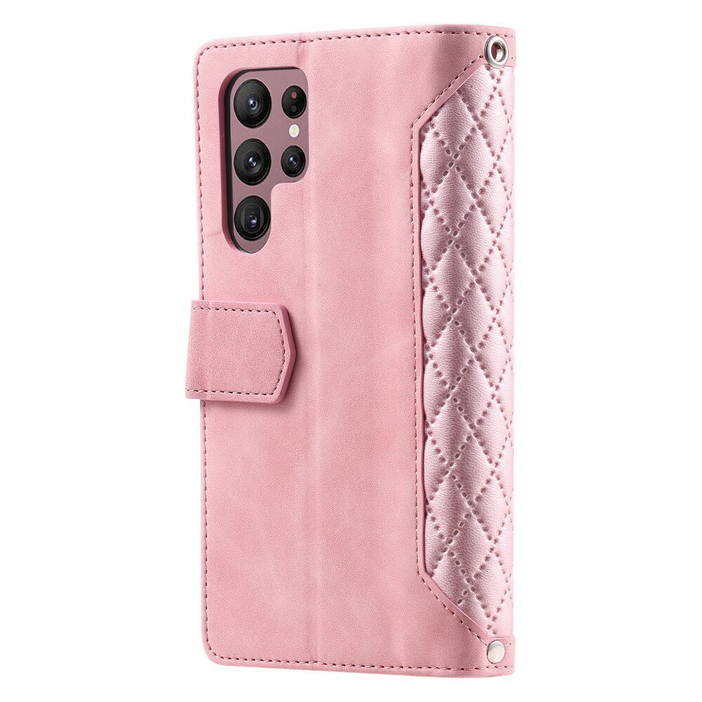 Samsung Galaxy S23 Ultra Portemonnee tas Quilted Roze
