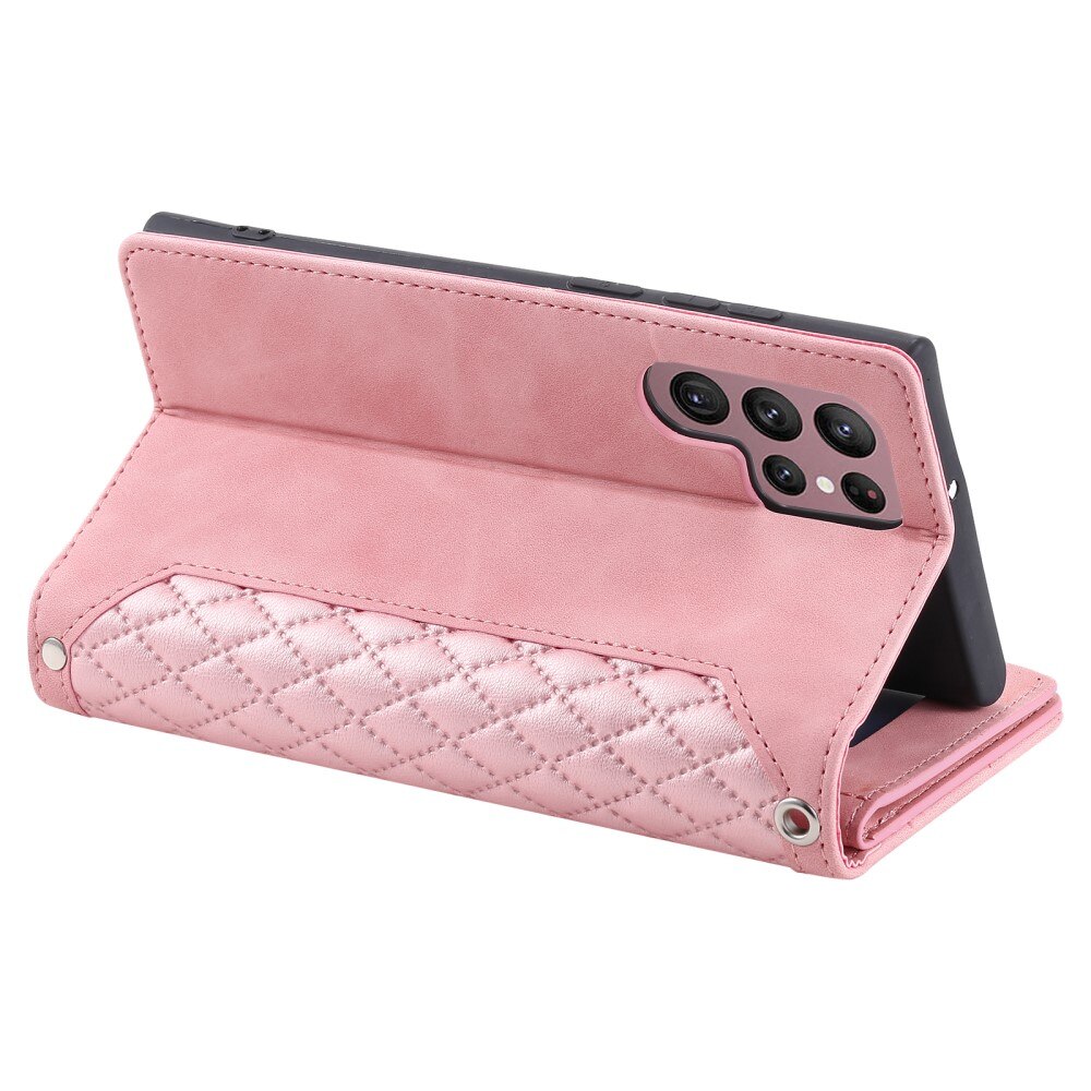 Samsung Galaxy S23 Ultra Portemonnee tas Quilted Roze