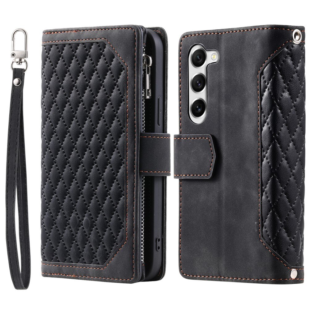 Samsung Galaxy S23 Plus Portemonnee tas Quilted Zwart