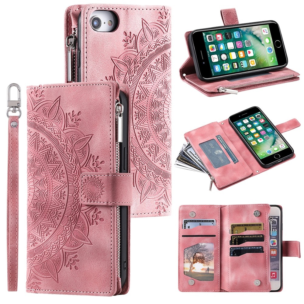 iPhone 7/8/SE Portemonnee tas Mandala roze
