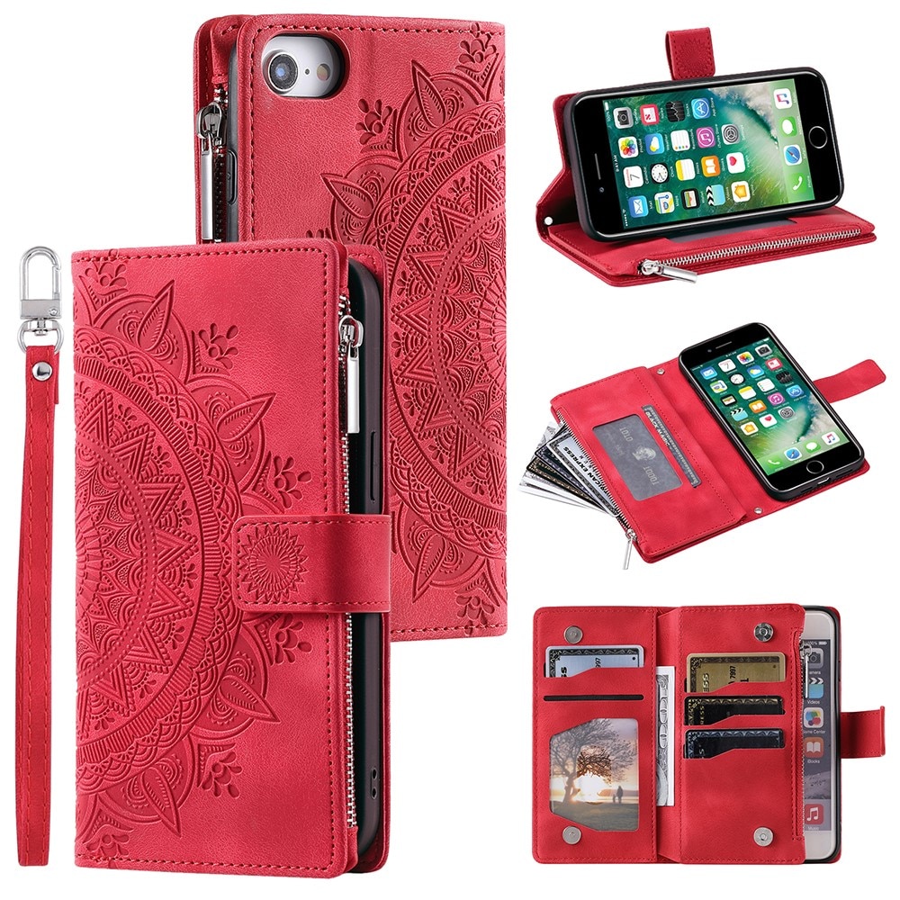 iPhone 7/8/SE Portemonnee tas Mandala rood
