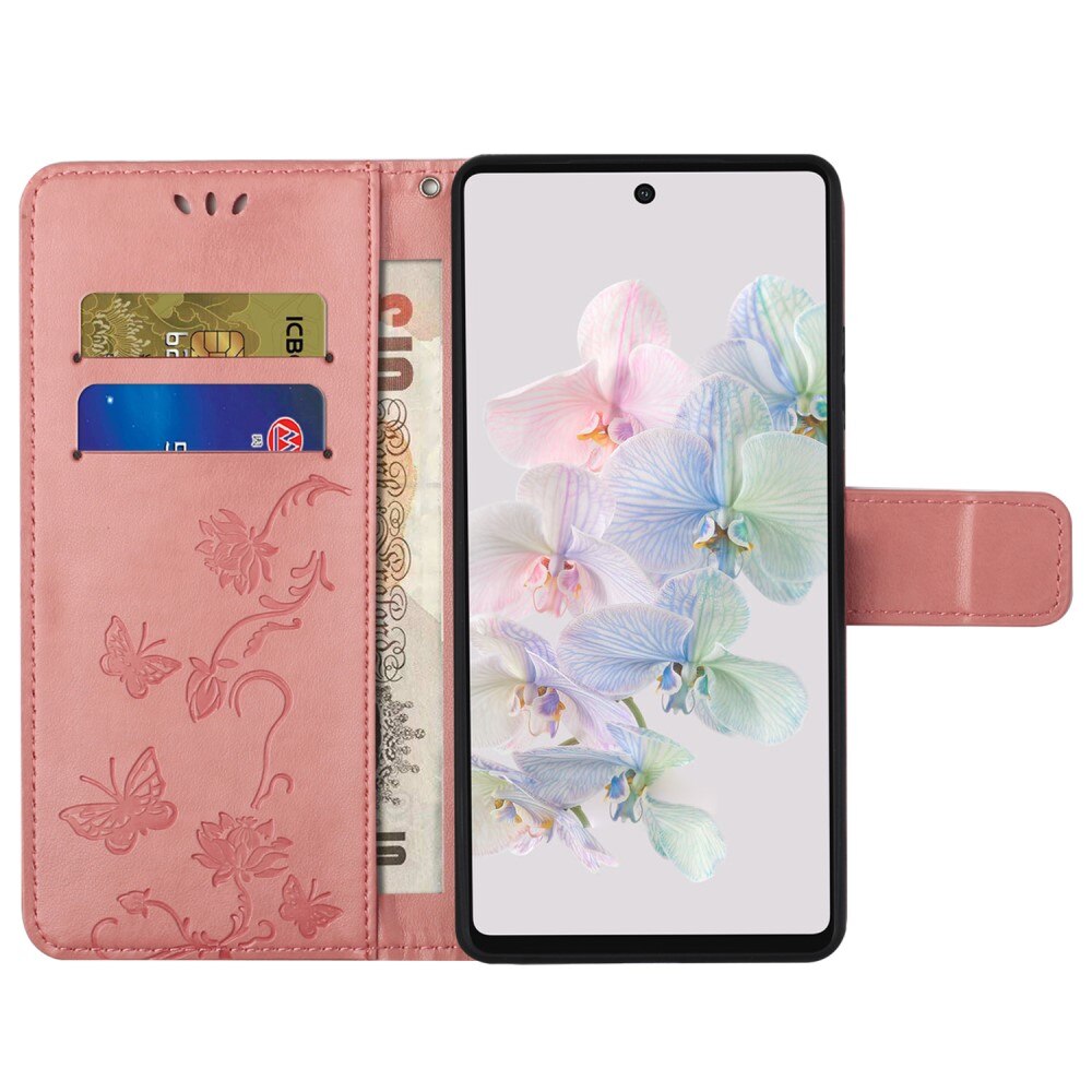 Google Pixel 7a Leren vlinderhoesje Roze