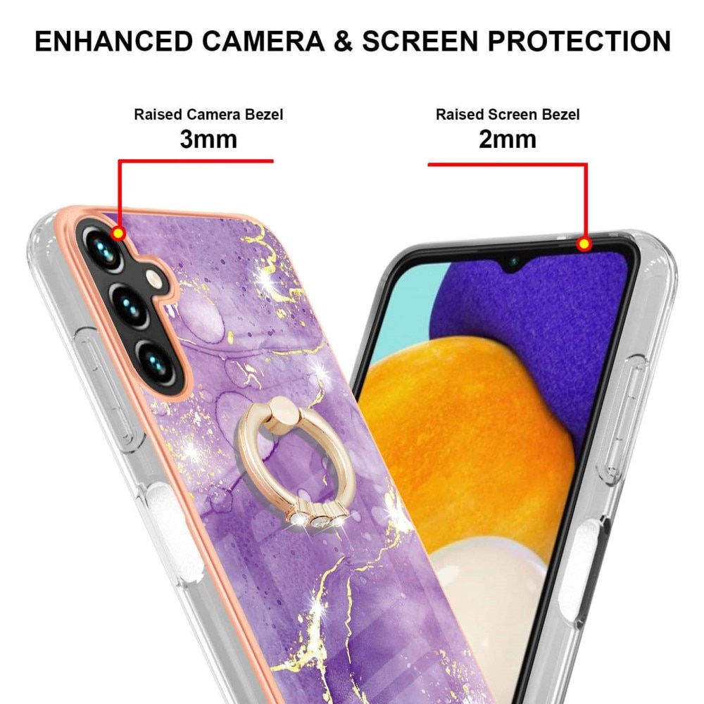 Samsung Galaxy A34 TPU hoesje Finger Ring Kickstand Paars marmer