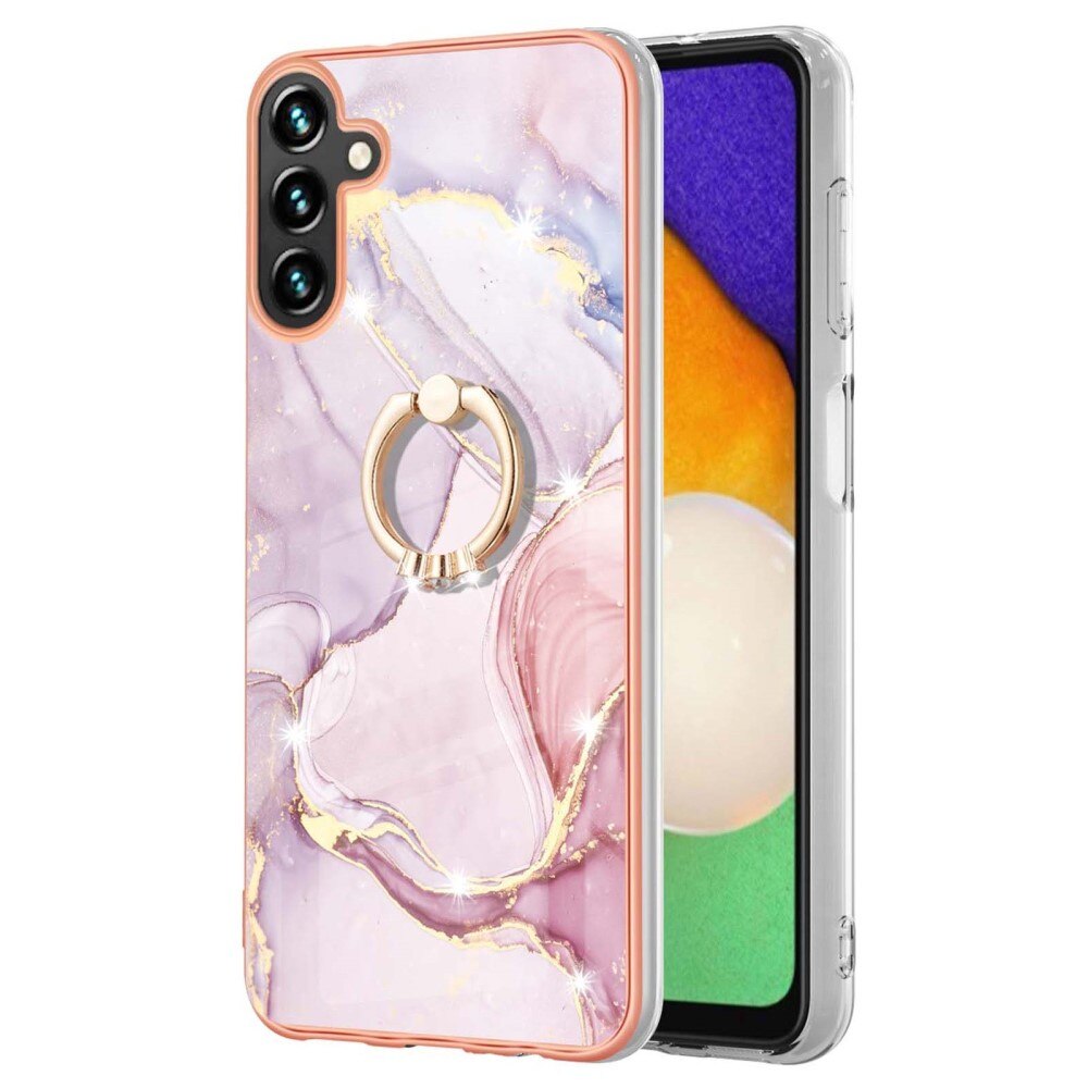 Samsung Galaxy A34 TPU hoesje Finger Ring Kickstand roze marmer