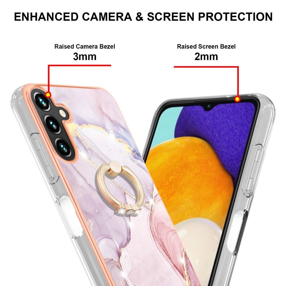 Samsung Galaxy A34 TPU hoesje Finger Ring Kickstand roze marmer