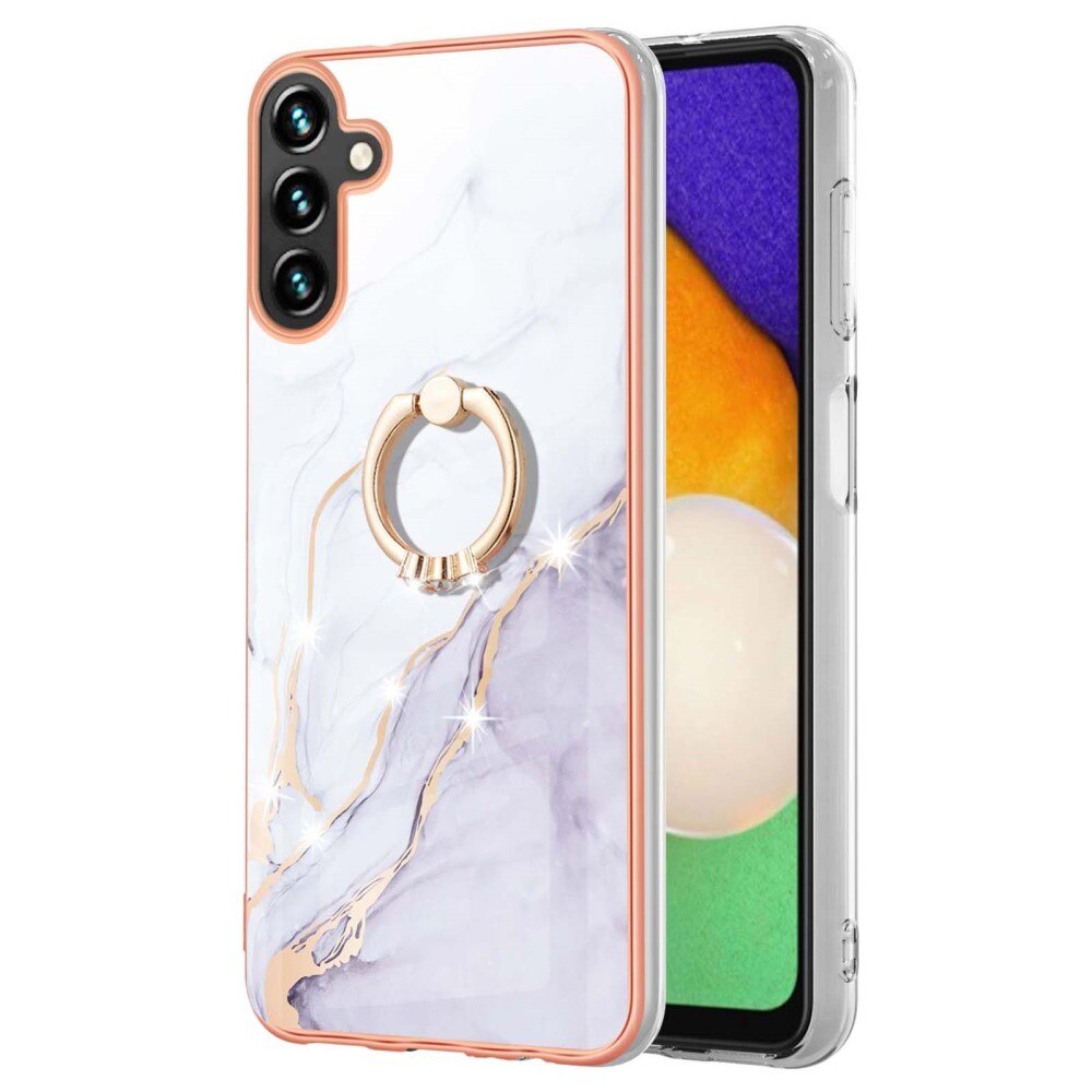 Samsung Galaxy A34 TPU hoesje Finger Ring Kickstand wit marmer