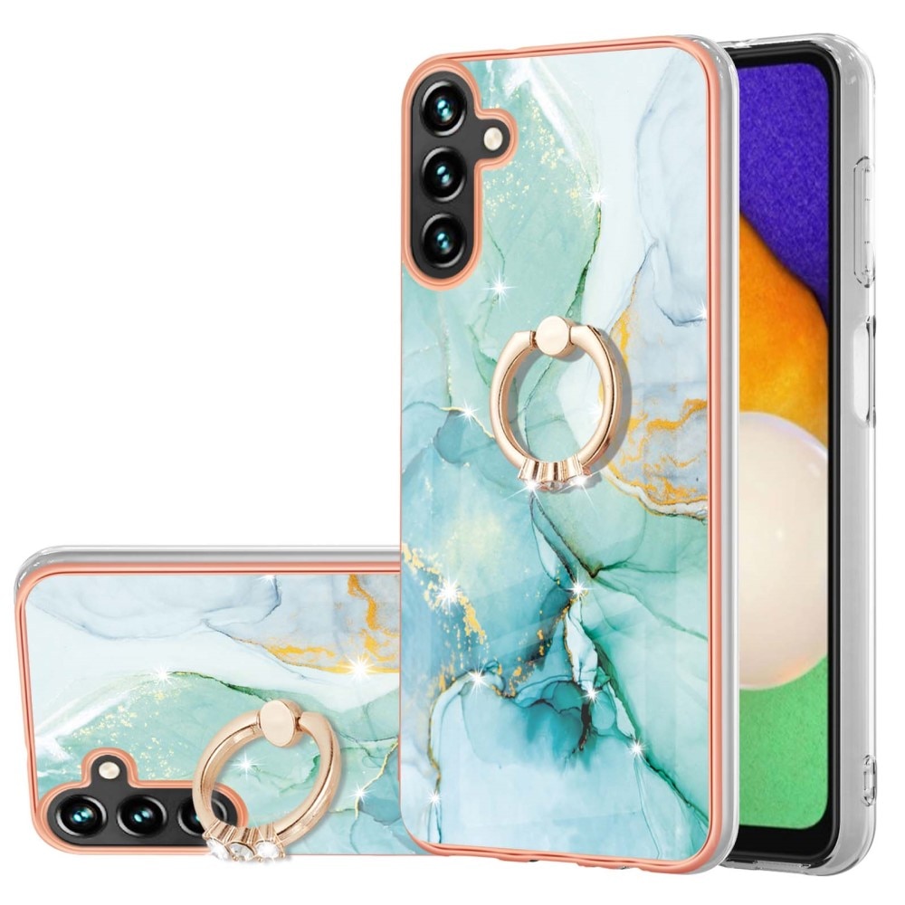 Samsung Galaxy A34 TPU hoesje Finger Ring Kickstand groen marmer