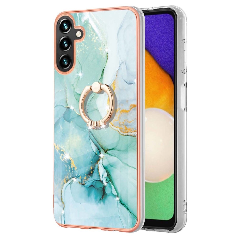 Samsung Galaxy A34 TPU hoesje Finger Ring Kickstand groen marmer