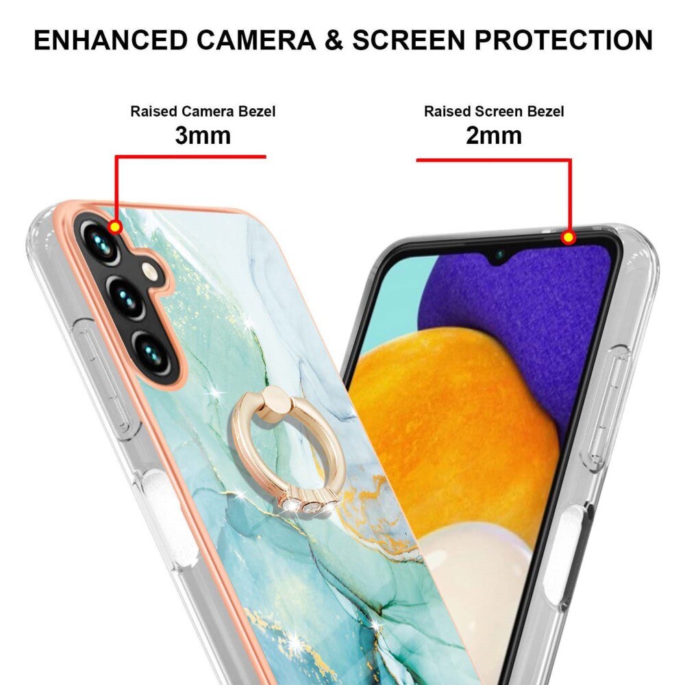 Samsung Galaxy A34 TPU hoesje Finger Ring Kickstand groen marmer