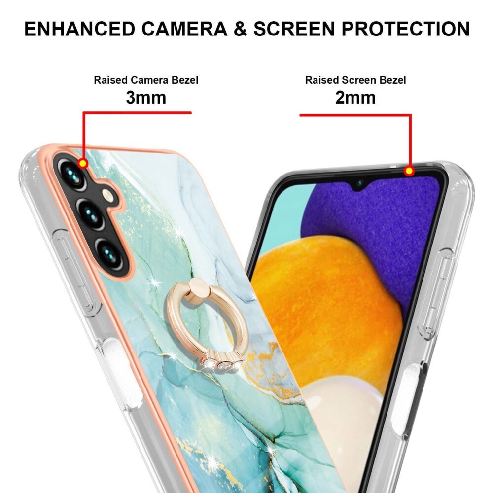 Samsung Galaxy A54 TPU hoesje Finger Ring Kickstand groen marmer