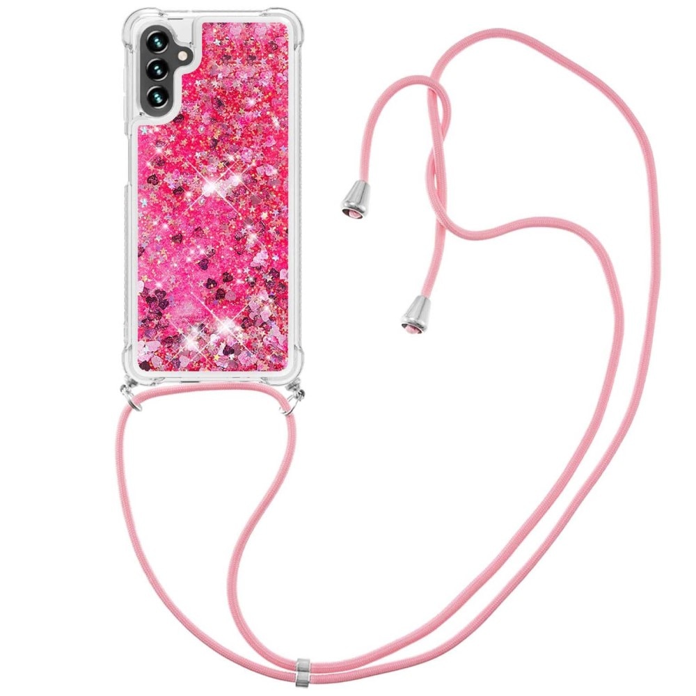Samsung Galaxy A54 Glitter Powder TPU Hoesje Halsband roze