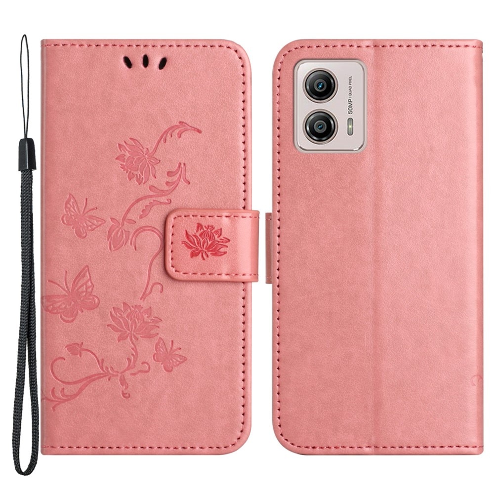 Motorola Moto G53 Leren vlinderhoesje roze