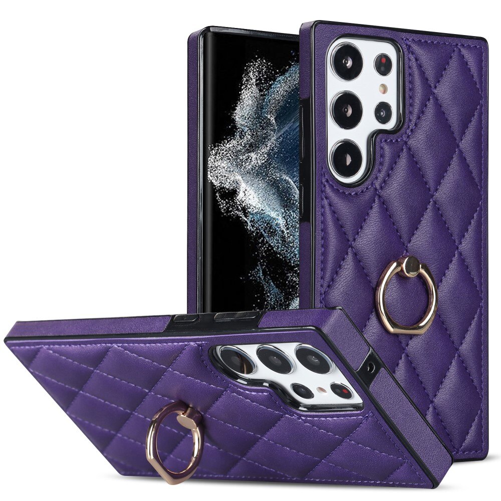 Samsung Galaxy S23 Ultra Hoesje Finger Ring Quilted Paars