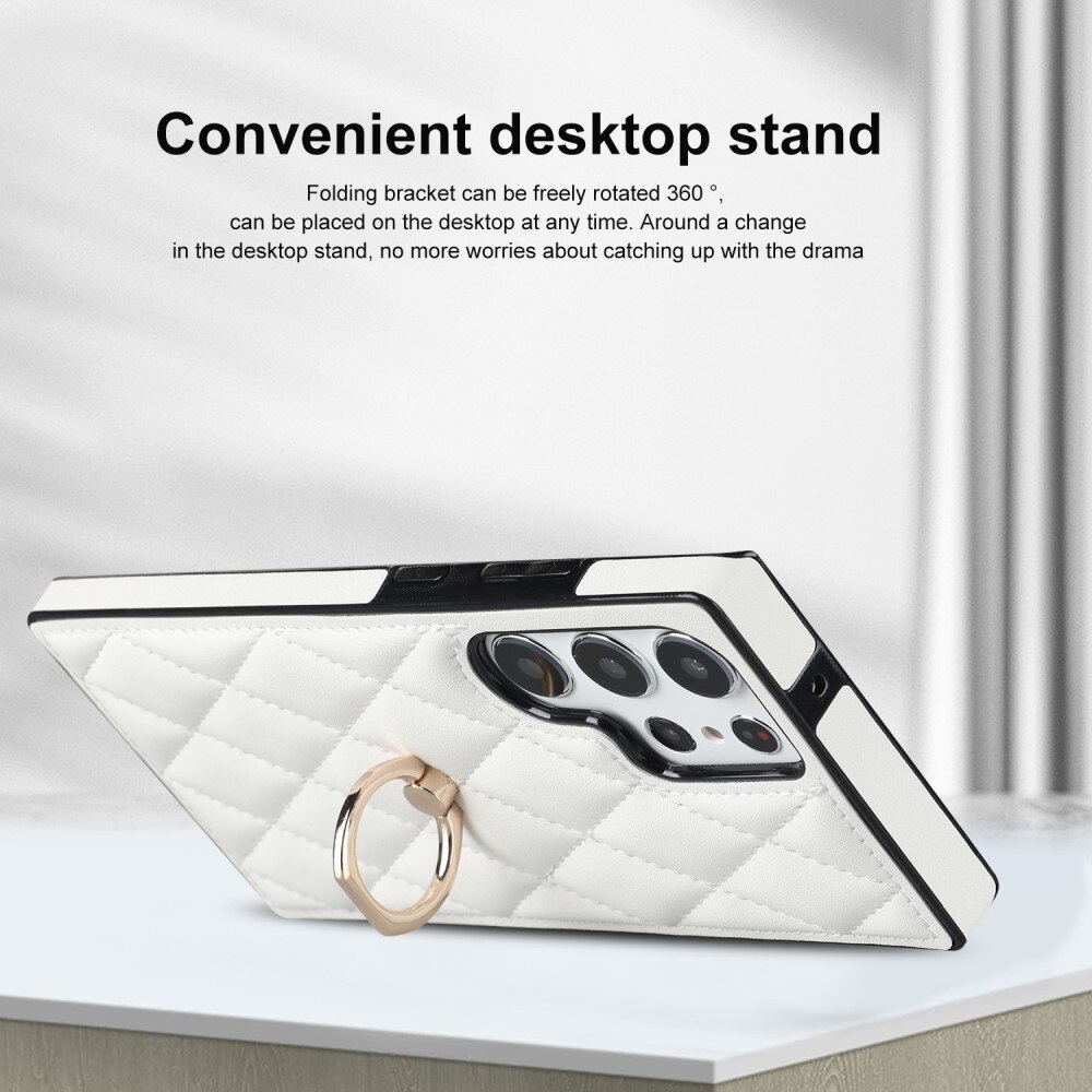 Samsung Galaxy S23 Ultra Hoesje Finger Ring Quilted wit