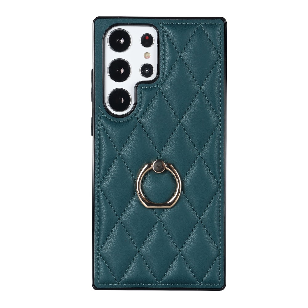 Samsung Galaxy S23 Ultra Hoesje Finger Ring Quilted groen