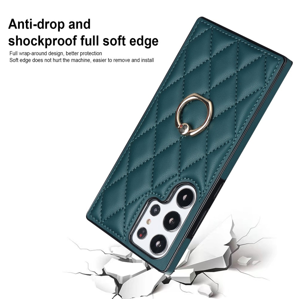 Samsung Galaxy S23 Ultra Hoesje Finger Ring Quilted groen