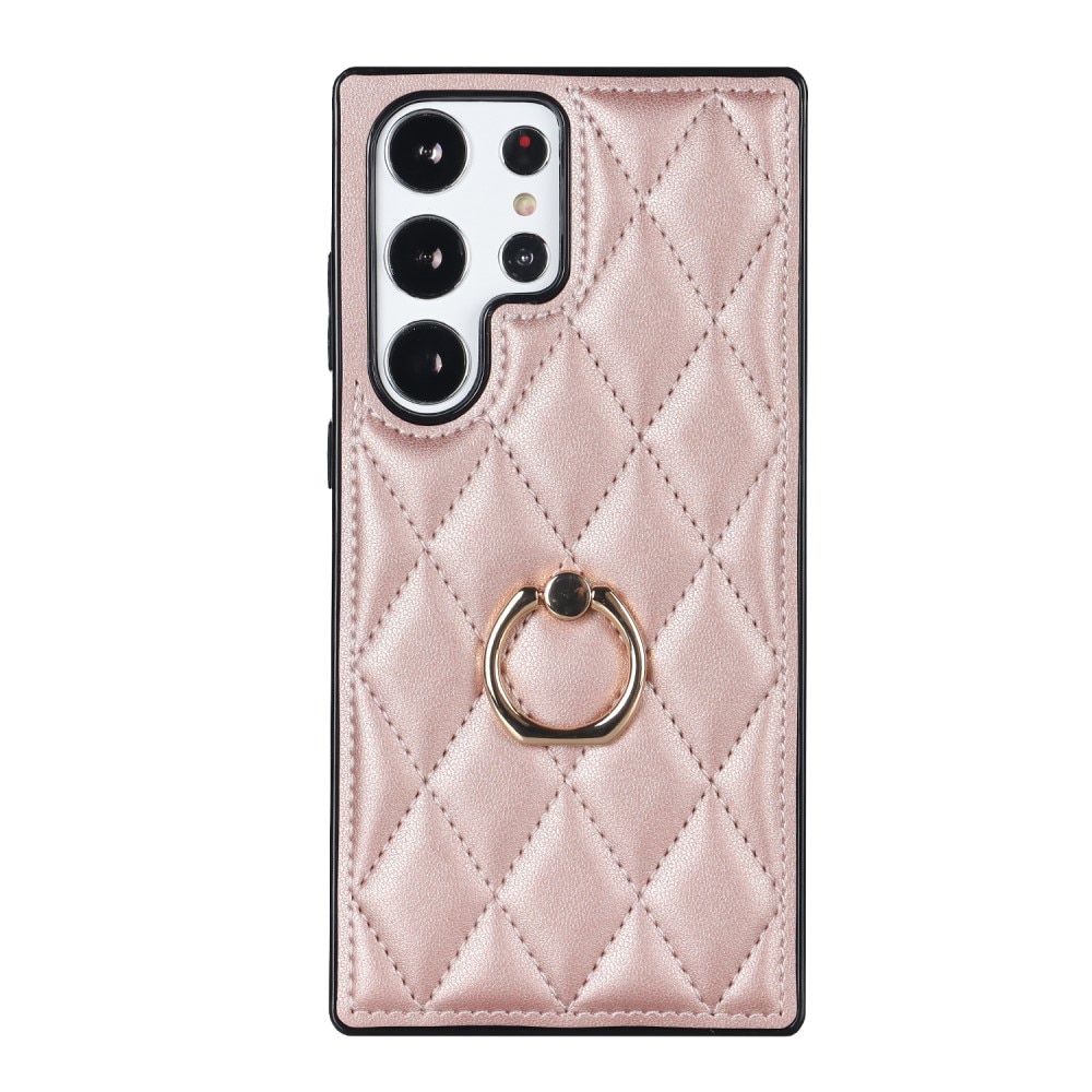 Samsung Galaxy S23 Ultra Hoesje Finger Ring Quilted rosé goud