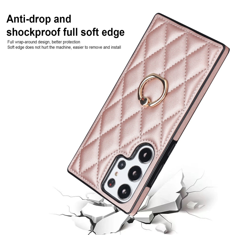 Samsung Galaxy S23 Ultra Hoesje Finger Ring Quilted rosé goud