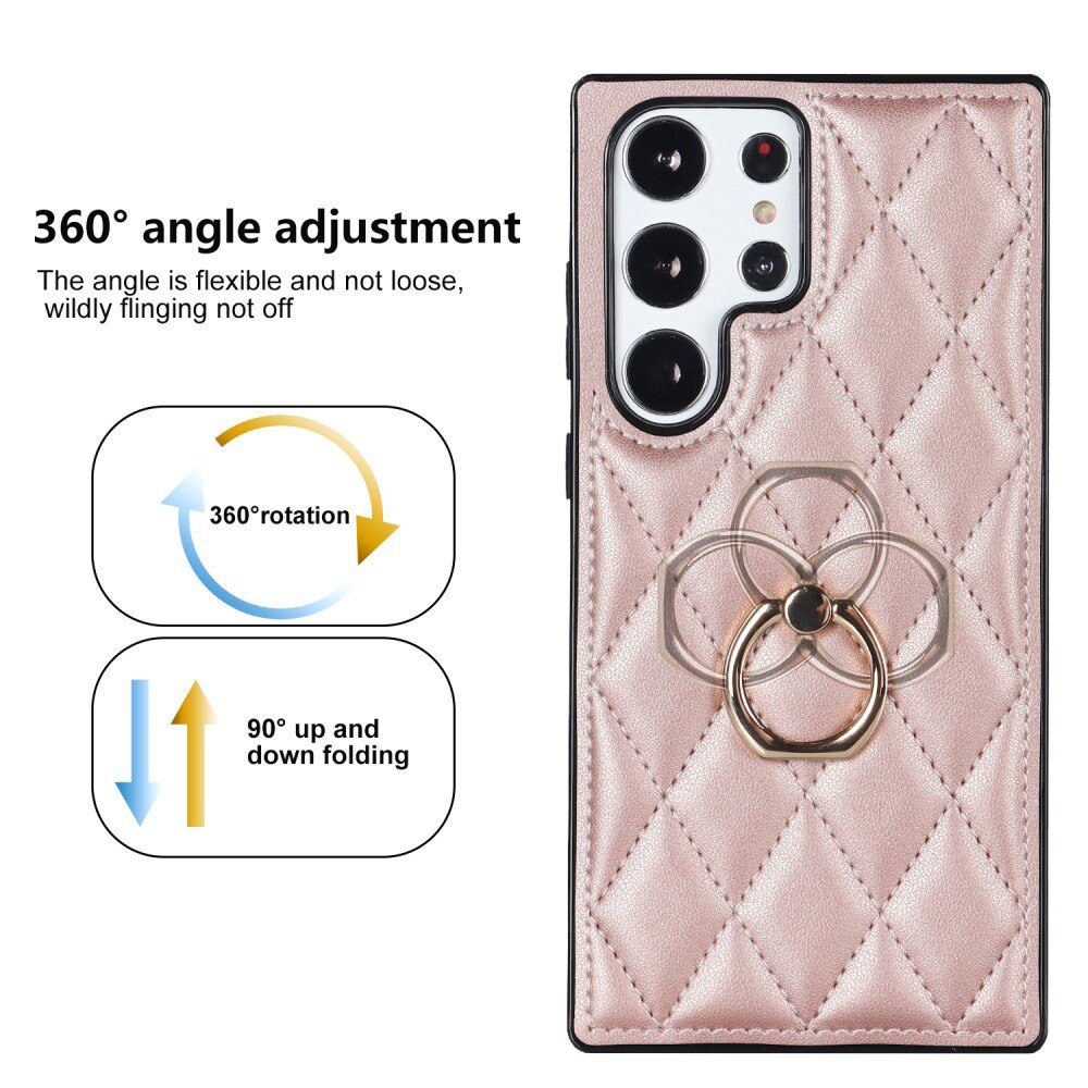 Samsung Galaxy S23 Ultra Hoesje Finger Ring Quilted rosé goud