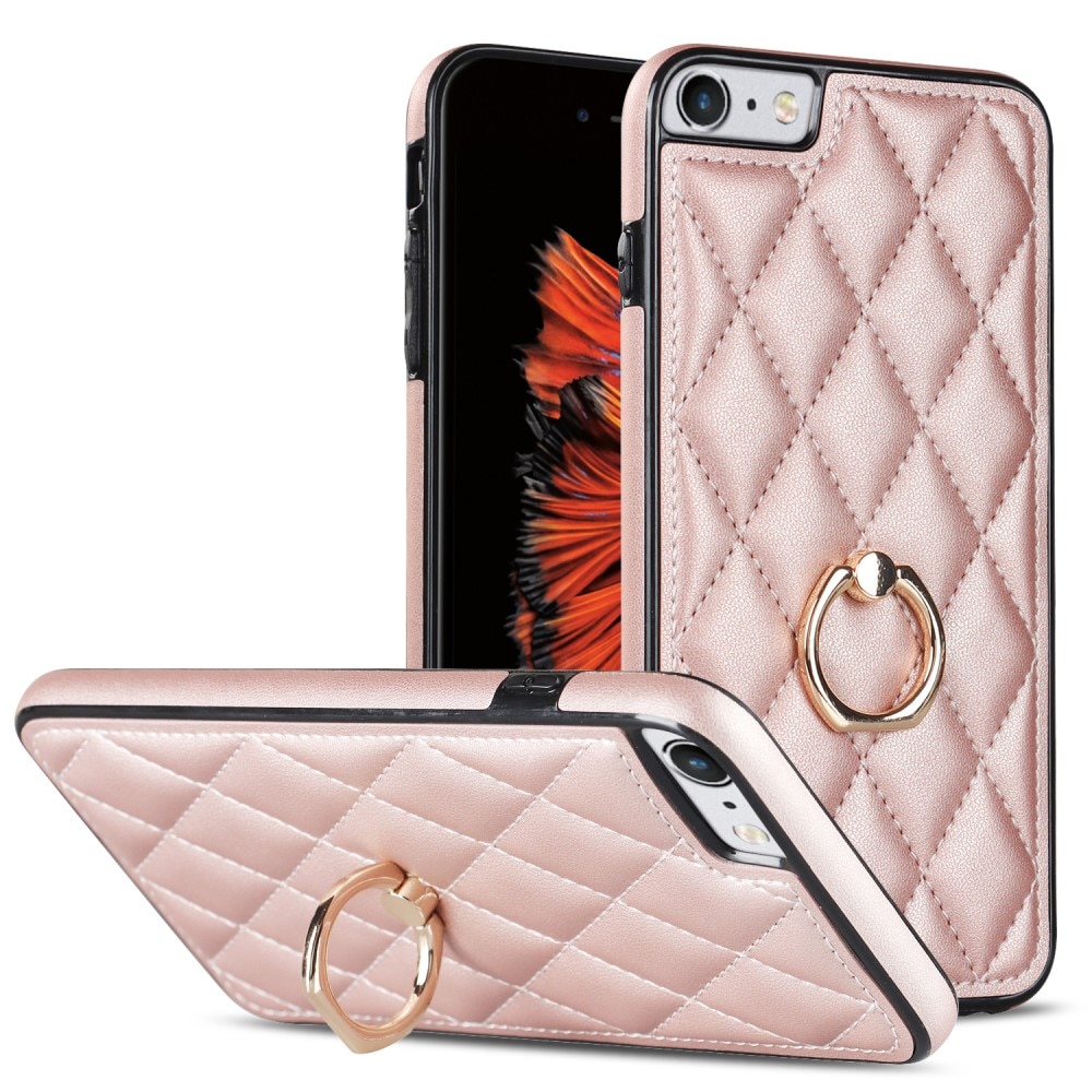 iPhone SE (2022) Hoesje Finger Ring Quilted rosé goud