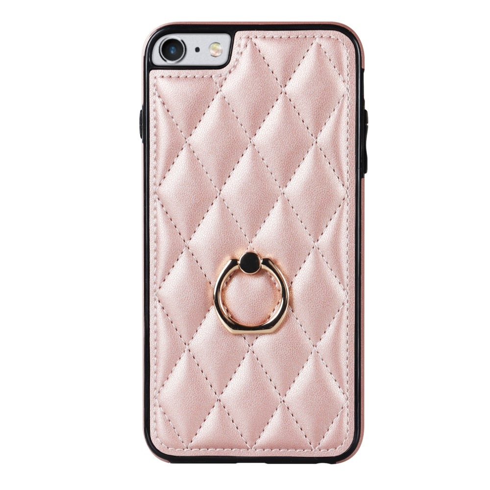 iPhone SE (2022) Hoesje Finger Ring Quilted rosé goud